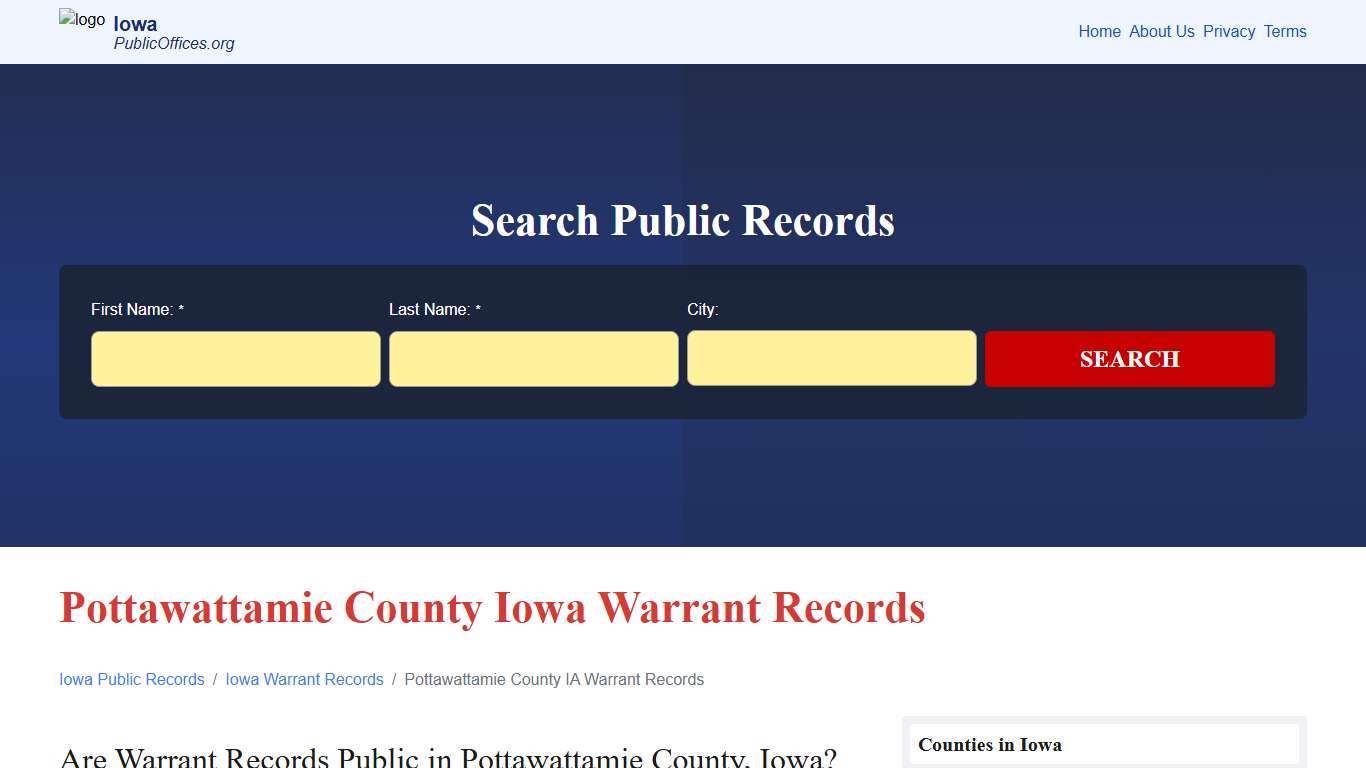 Pottawattamie County, IA Warrant Records Search – PublicOffices.org