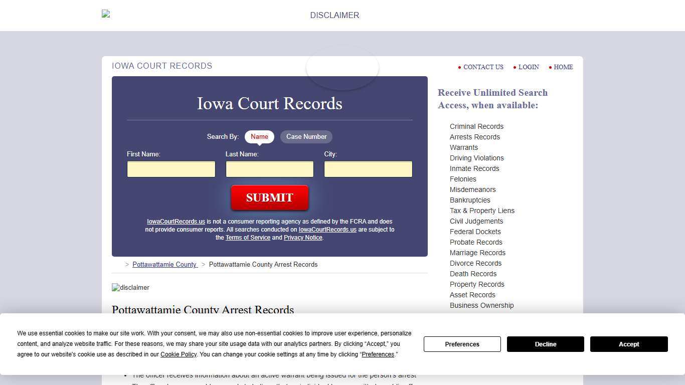 Pottawattamie County Arrest Records IowaCourtRecords.us