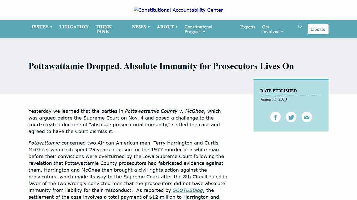 Pottawattamie Dropped, Absolute Immunity for Prosecutors Lives On Constitutional Accountability Center