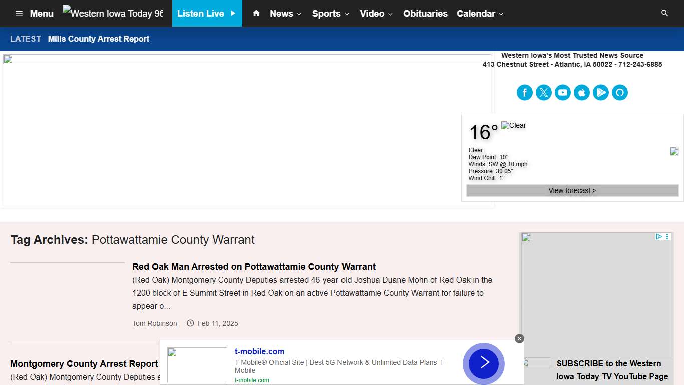 Pottawattamie County Warrant Western Iowa Today 96.5 KSOM KS 95.7 - News for Atlantic, Audubon, Harlan, Red Oak and Western Iowa
